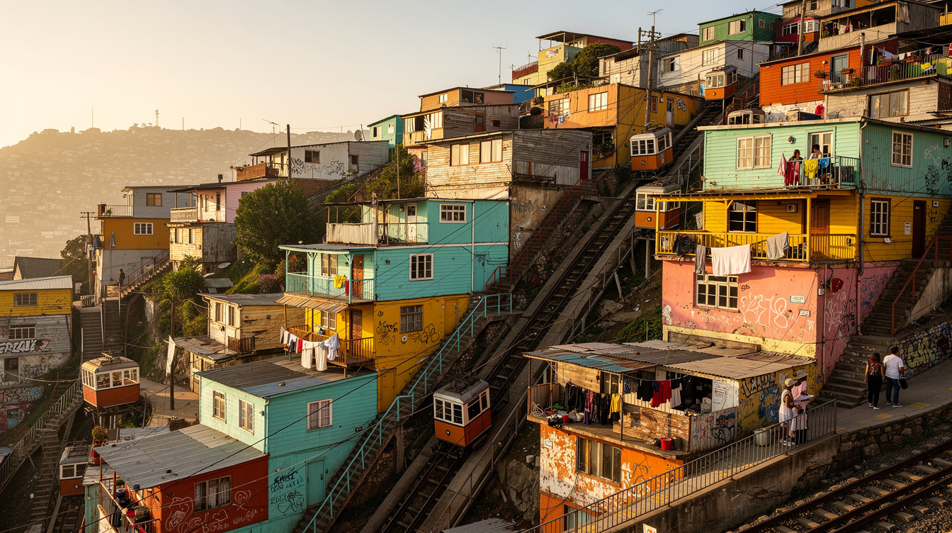 Colorful hillside houses of a Valparaíso neighborhood in Chile